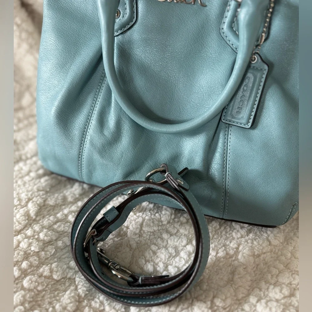 Vintage Coach Y2K Mini Ashley Leather Tote & Crossbody Bag Tiffany Blue & Silver - Picture 10 of 10